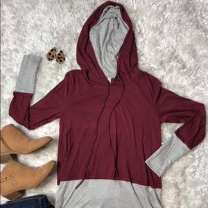 Maroon Hooded Long Sleeve Shirt